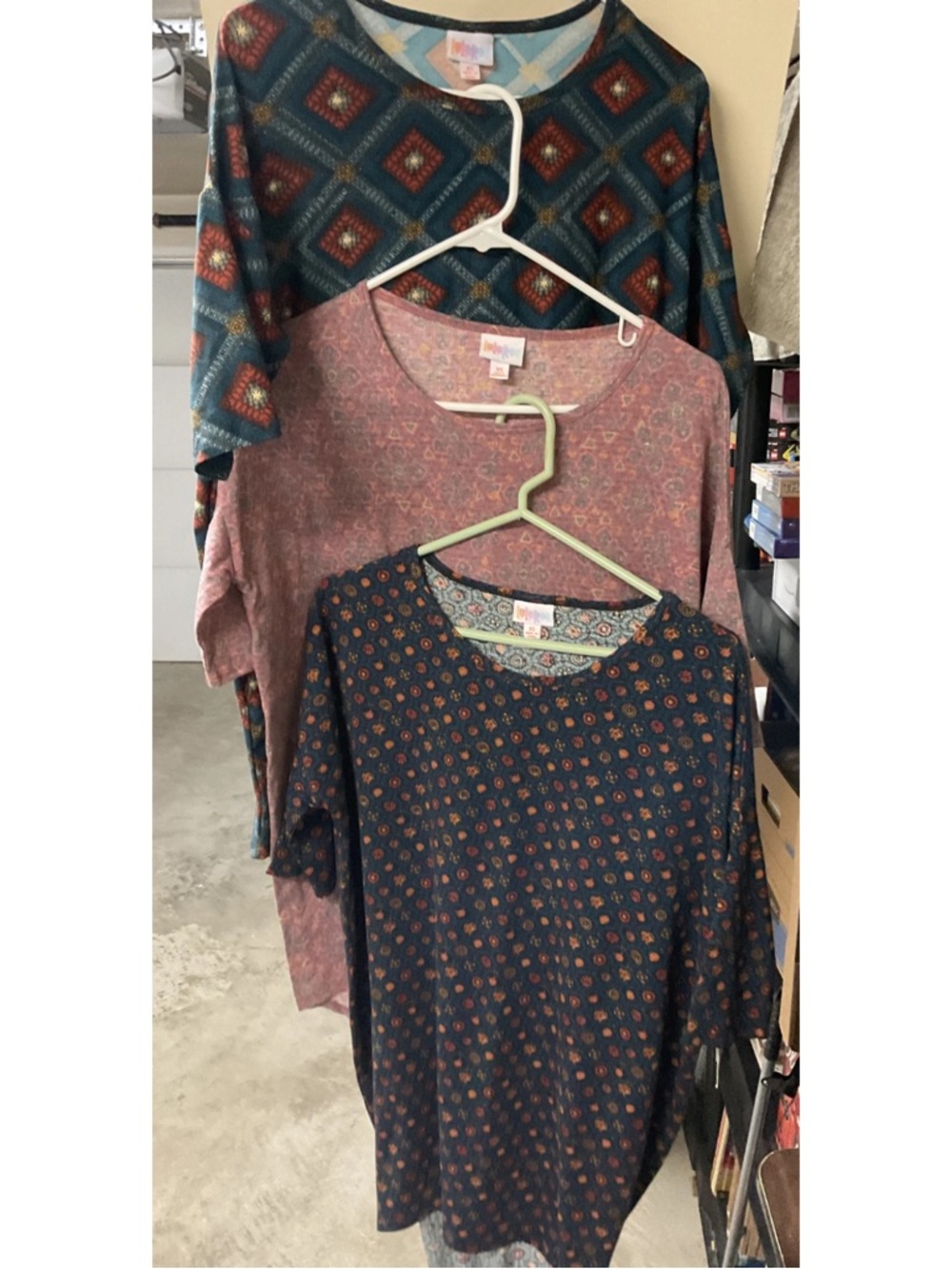 Lot of 3 LuLaRoe IRMA Soft Printed Tunic Trio - Teal, Dusty Rose, Navy XS NWTs